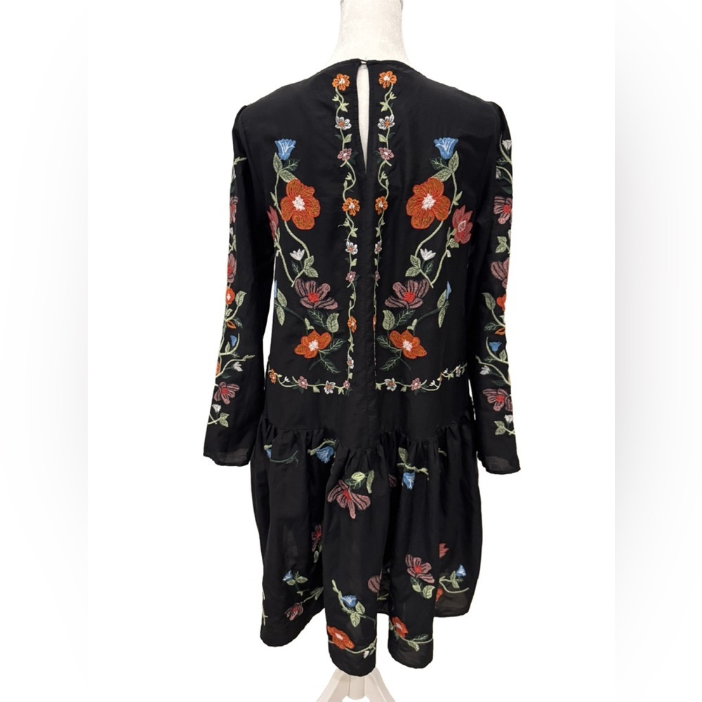 Zara Black Swing Dress with Orange and Green Embroidery XS - Picture 5 of 11